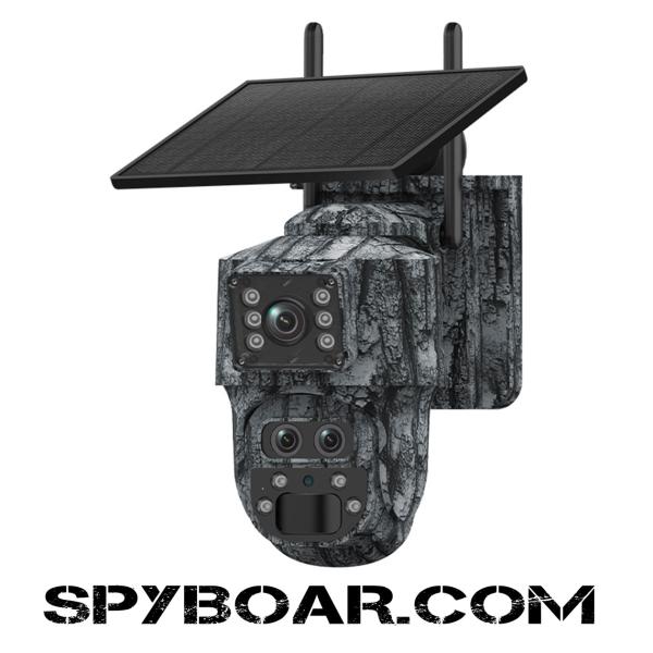 4G камера с троен обектив и 15X Zoom VESAFE CamoHunt, 6MP, 360° покритие със соларен панел и вградена батерия 