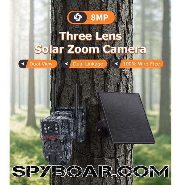 Üçlü lens ve 15X Zoom'a sahip 4G kamera VESAFE Camo Hunt, 6MP, güneş paneli ve dahili batarya ile 360° kapsama alanı