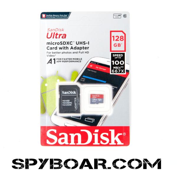 Micro SD Memory Card SanDisk Ultra – 128 GB class 10, with Adapter
