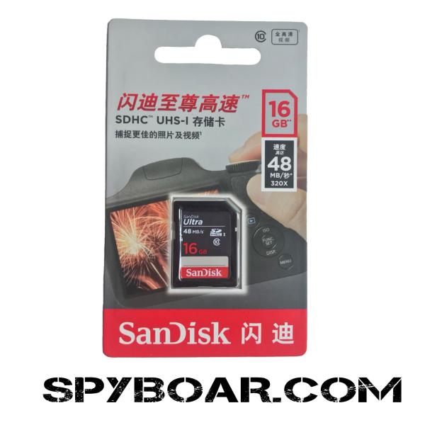 SD Memory Card SanDisk – 16 GB class 10, transfer date rate 10 MB/s