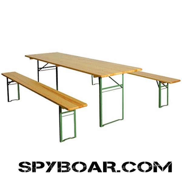 Beer set table with two benches and metal folding legs